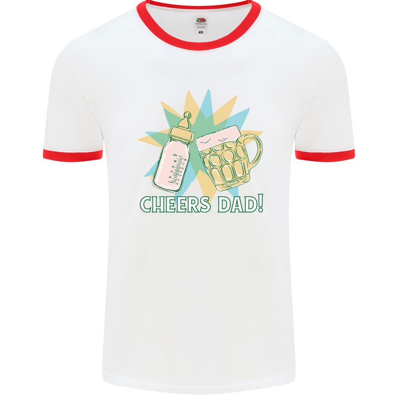 Cheers Dad Beer & Bottle Funny Father's Day Mens White Ringer T-Shirt White/Red