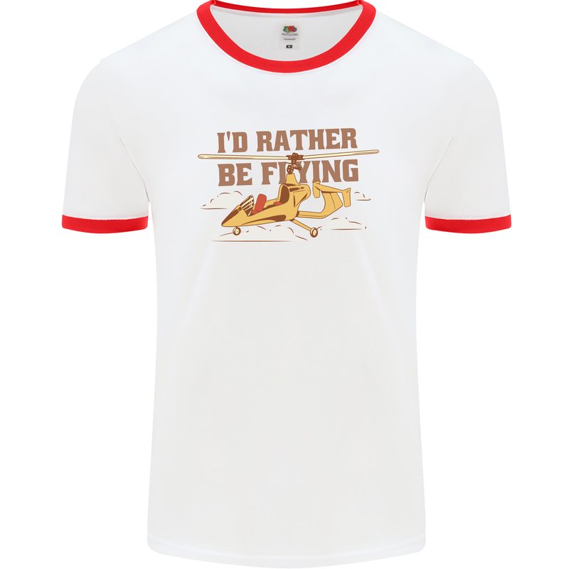 Gyrocopter Rather Be Flying Mens White Ringer T-Shirt White/Red