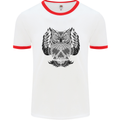 Owl Skull Ornathology Mens White Ringer T-Shirt White/Red