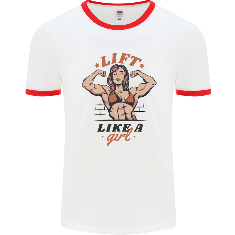 Lift Like a Girl Female Bodybuilding Mens Ringer T-Shirt White/Red