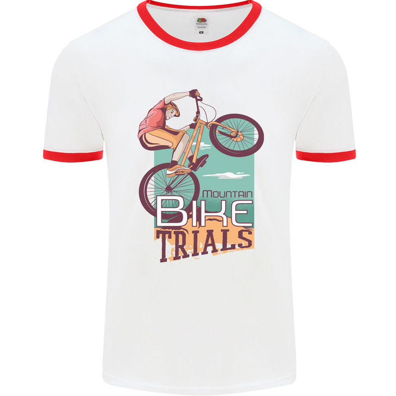 Mountain Bike Trials MTB Cycling Bicycle Mens Ringer T-Shirt White/Red