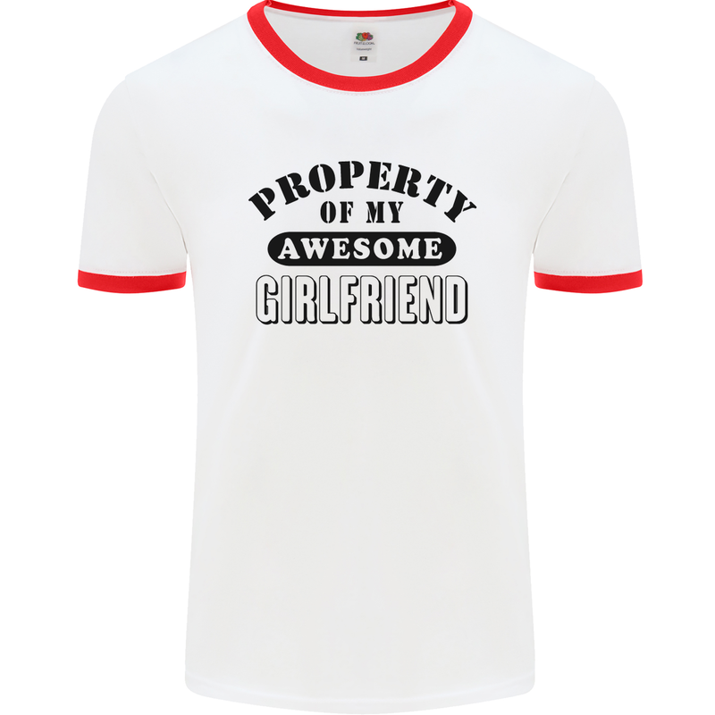 Property of My Awesome Girlfriend Funny Mens White Ringer T-Shirt White/Red