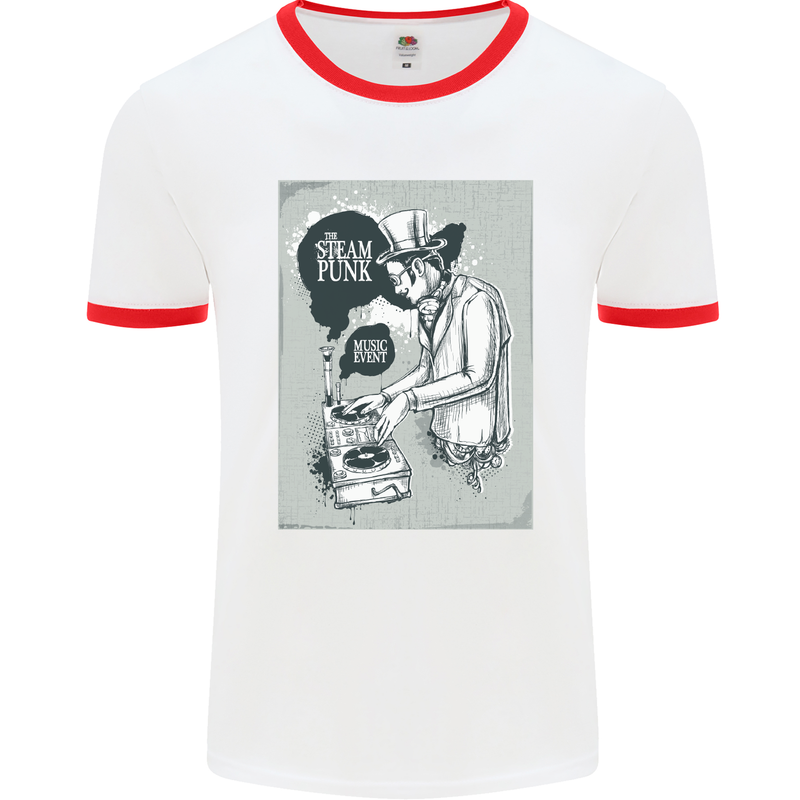 Steampunk Music Event Mens White Ringer T-Shirt White/Red