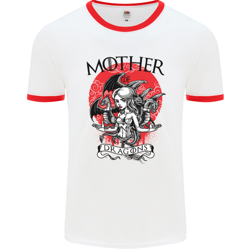 Mother of Dragons GOT Mens White Ringer T-Shirt White/Red