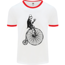 Cycling a Frog Riding a Penny Farthing Mens White Ringer T-Shirt White/Red