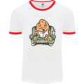 Funny Lazy Couch Potato Watchng TV Mens White Ringer T-Shirt White/Red