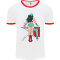 Ironing Superhero Funny Mens White Ringer T-Shirt White/Red