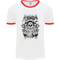 Lucky Dice Skull Motorbike Biker Motorcycle Mens White Ringer T-Shirt White/Red