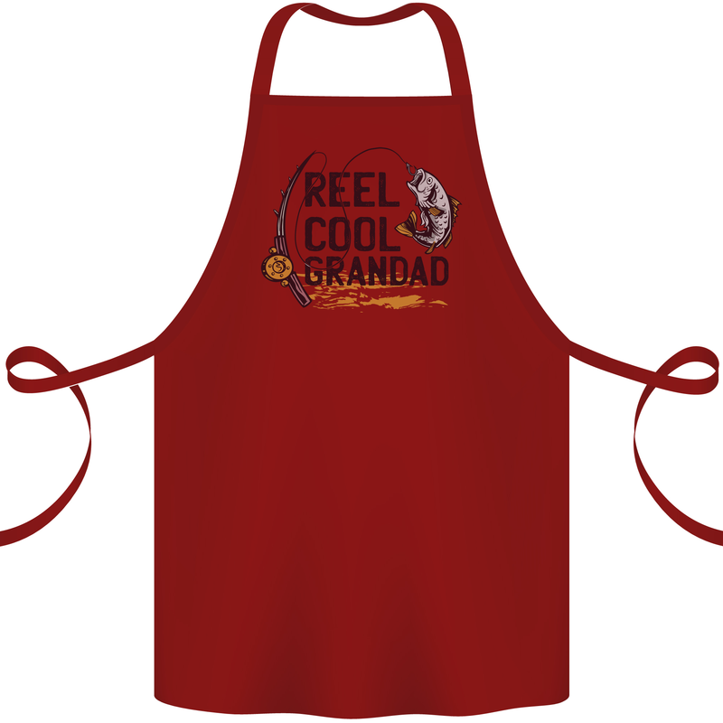 Reel Cool Grandad Funny Fishing Fisherman Cotton Apron 100% Organic Maroon