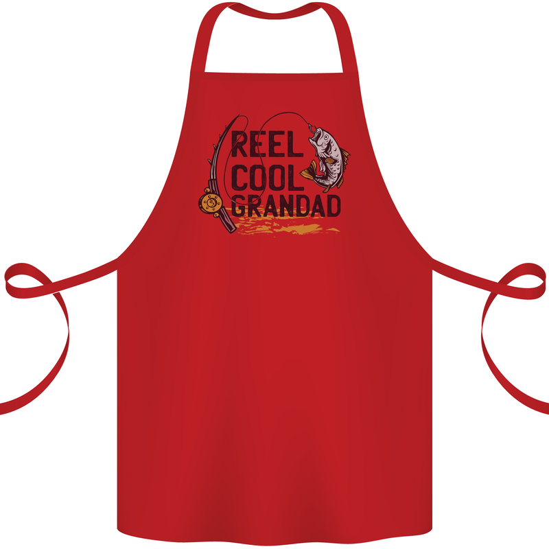 Reel Cool Grandad Funny Fishing Fisherman Cotton Apron 100% Organic Red