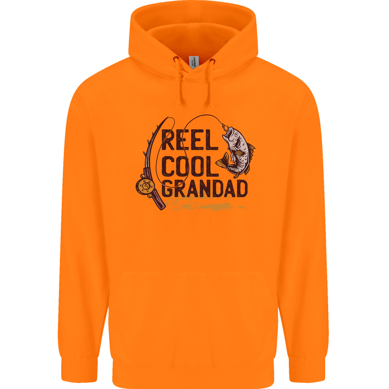 Reel Cool Grandad Funny Fishing Fisherman Mens 80% Cotton Hoodie Orange