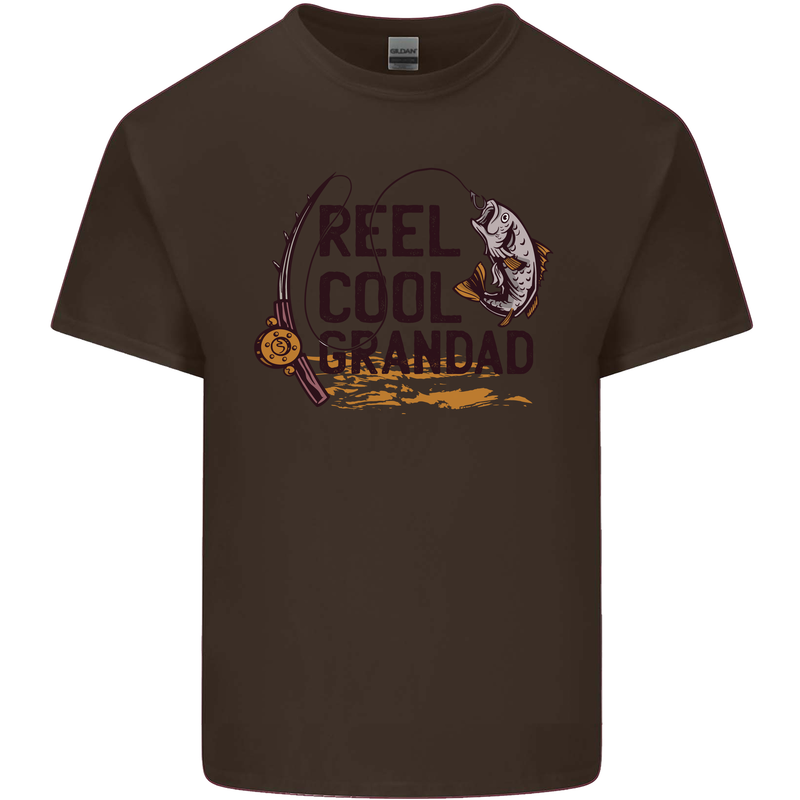 Reel Cool Grandad Funny Fishing Fisherman Mens Cotton T-Shirt Tee Top Dark Chocolate