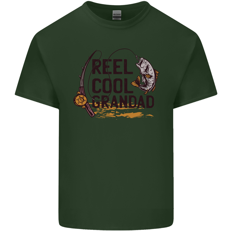 Reel Cool Grandad Funny Fishing Fisherman Mens Cotton T-Shirt Tee Top Forest Green