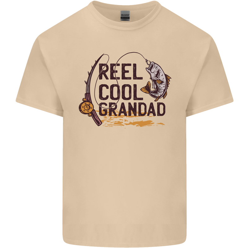 Reel Cool Grandad Funny Fishing Fisherman Mens Cotton T-Shirt Tee Top Sand