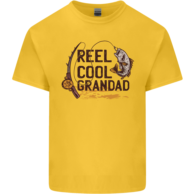 Reel Cool Grandad Funny Fishing Fisherman Mens Cotton T-Shirt Tee Top Yellow