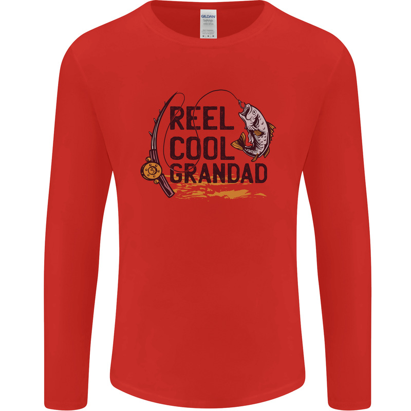 Reel Cool Grandad Funny Fishing Fisherman Mens Long Sleeve T-Shirt Red
