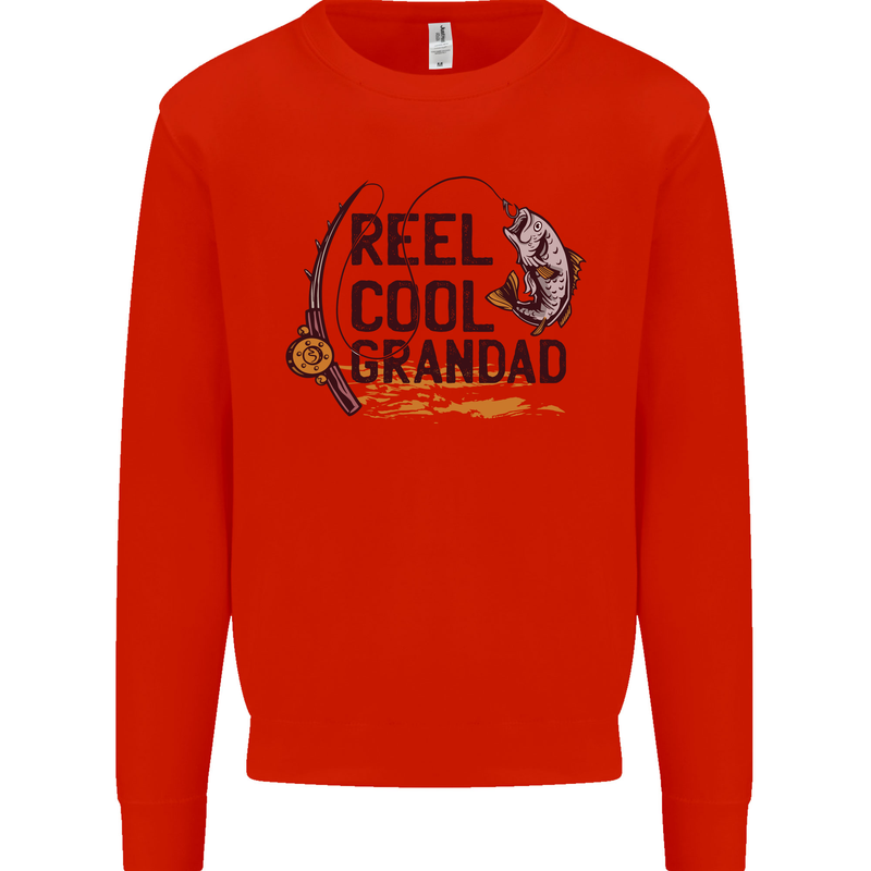 Reel Cool Grandad Funny Fishing Fisherman Mens Sweatshirt Jumper Bright Red