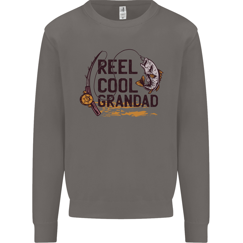 Reel Cool Grandad Funny Fishing Fisherman Mens Sweatshirt Jumper Charcoal