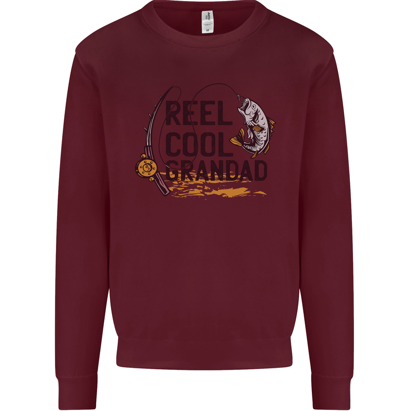 Reel Cool Grandad Funny Fishing Fisherman Mens Sweatshirt Jumper Maroon