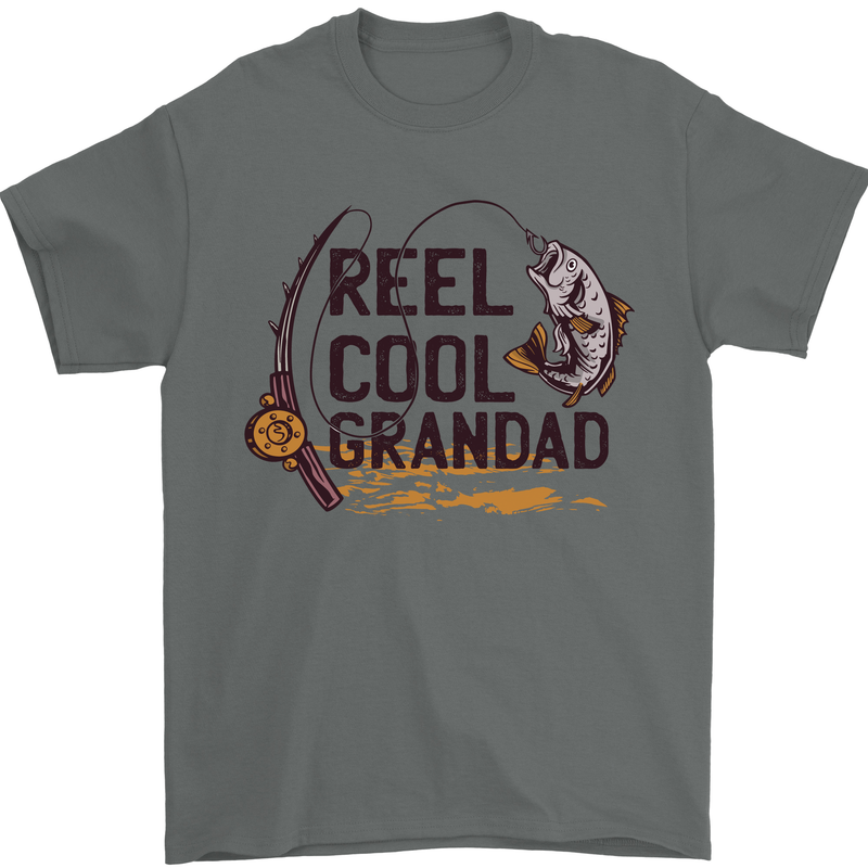 Reel Cool Grandad Funny Fishing Fisherman Mens T-Shirt Cotton Gildan Charcoal