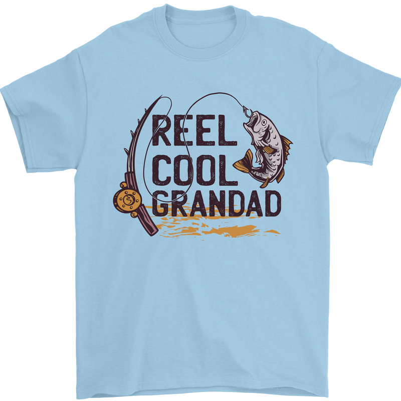 Reel Cool Grandad Funny Fishing Fisherman Mens T-Shirt Cotton Gildan Light Blue