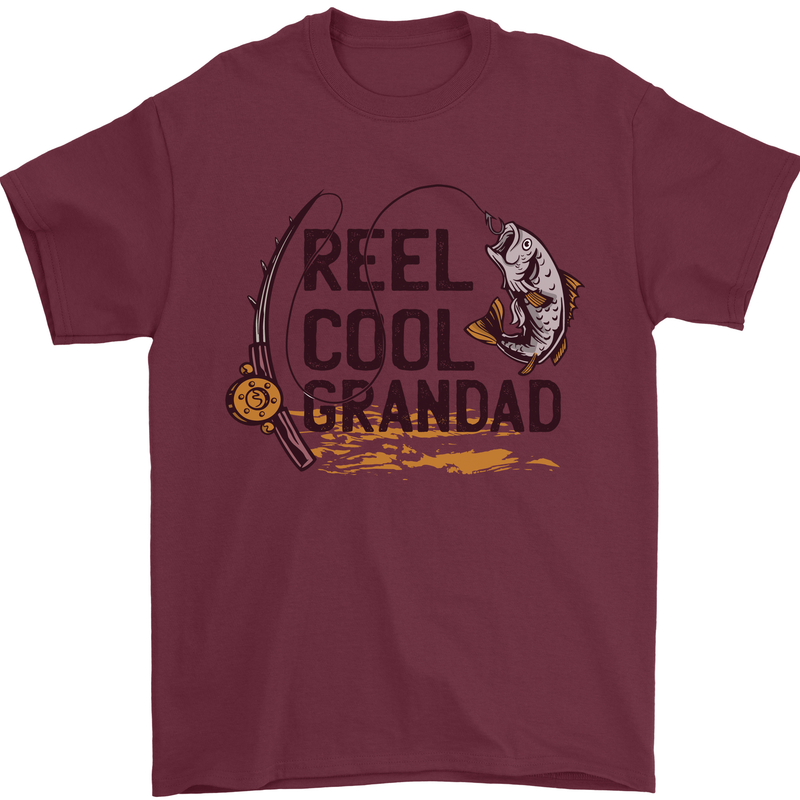 Reel Cool Grandad Funny Fishing Fisherman Mens T-Shirt Cotton Gildan Maroon