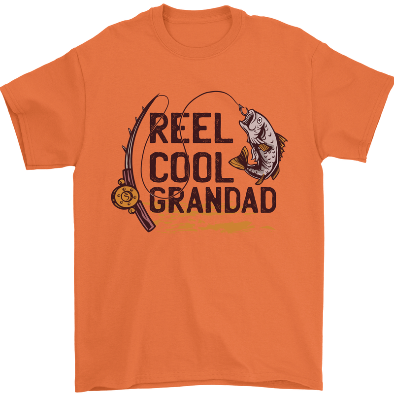 Reel Cool Grandad Funny Fishing Fisherman Mens T-Shirt Cotton Gildan Orange