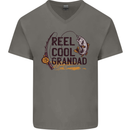 Reel Cool Grandad Funny Fishing Fisherman Mens V-Neck Cotton T-Shirt Charcoal