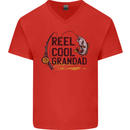 Reel Cool Grandad Funny Fishing Fisherman Mens V-Neck Cotton T-Shirt Red