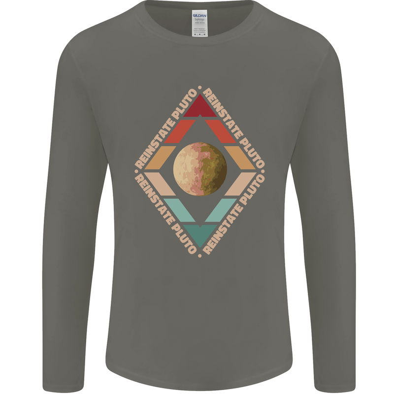 Reinstate Pluto Funny Astronomy Mens Long Sleeve T-Shirt Charcoal