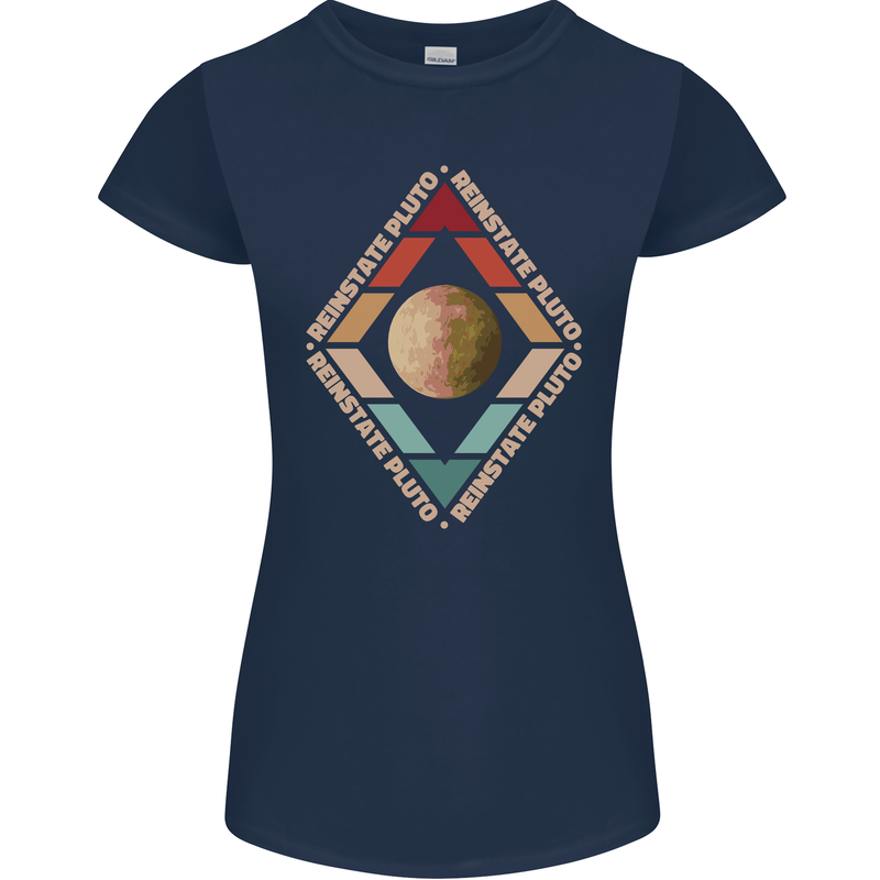 Reinstate Pluto Funny Astronomy Womens Petite Cut T-Shirt Navy Blue