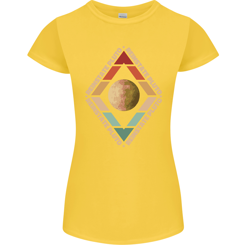 Reinstate Pluto Funny Astronomy Womens Petite Cut T-Shirt Yellow