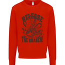 Release the Kraken Cthulhu Sea Creature Kids Sweatshirt Jumper Bright Red