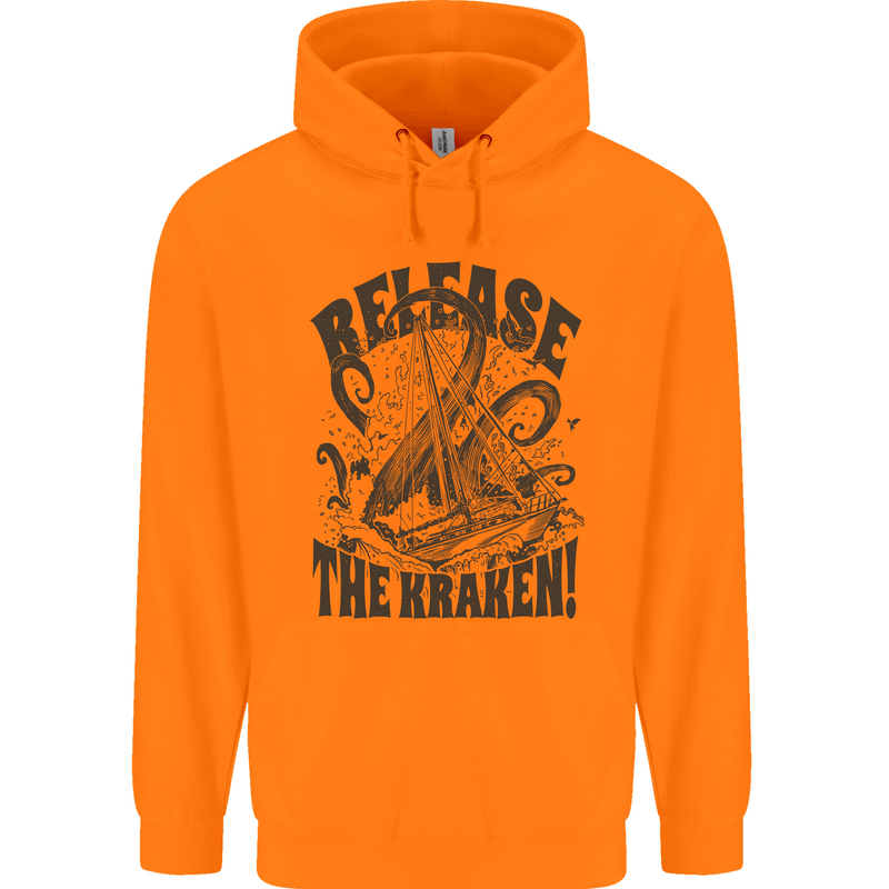Release the Kraken Cthulhu Sea Creature Mens 80% Cotton Hoodie Orange