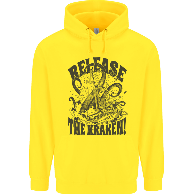 Release the Kraken Cthulhu Sea Creature Mens 80% Cotton Hoodie Yellow