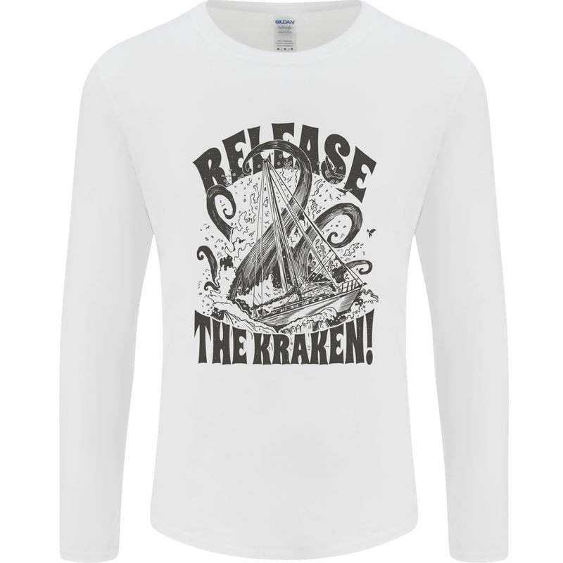 Release the Kraken Cthulhu Sea Creature Mens Long Sleeve T-Shirt White