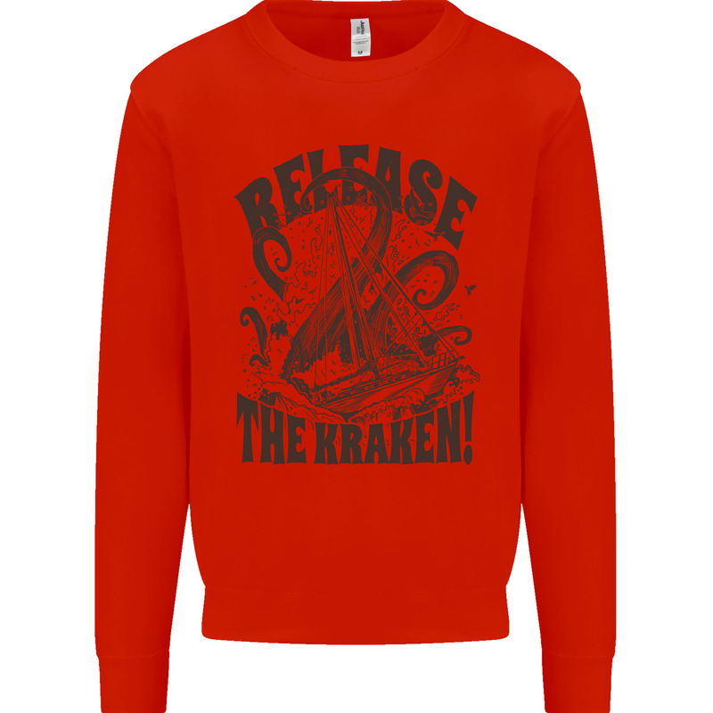Release the Kraken Cthulhu Sea Creature Mens Sweatshirt Jumper Bright Red