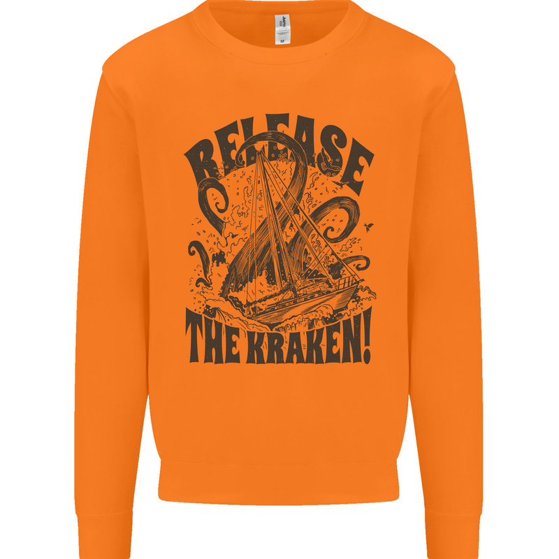 Release the Kraken Cthulhu Sea Creature Mens Sweatshirt Jumper Orange