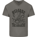 Release the Kraken Cthulhu Sea Creature Mens V-Neck Cotton T-Shirt Charcoal