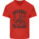 Release the Kraken Cthulhu Sea Creature Mens V-Neck Cotton T-Shirt Red