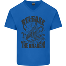Release the Kraken Cthulhu Sea Creature Mens V-Neck Cotton T-Shirt Royal Blue