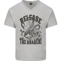 Release the Kraken Cthulhu Sea Creature Mens V-Neck Cotton T-Shirt Sports Grey