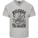Release the Kraken Cthulhu Sea Creature Mens V-Neck Cotton T-Shirt Sports Grey