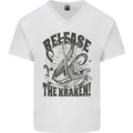 Release the Kraken Cthulhu Sea Creature Mens V-Neck Cotton T-Shirt White