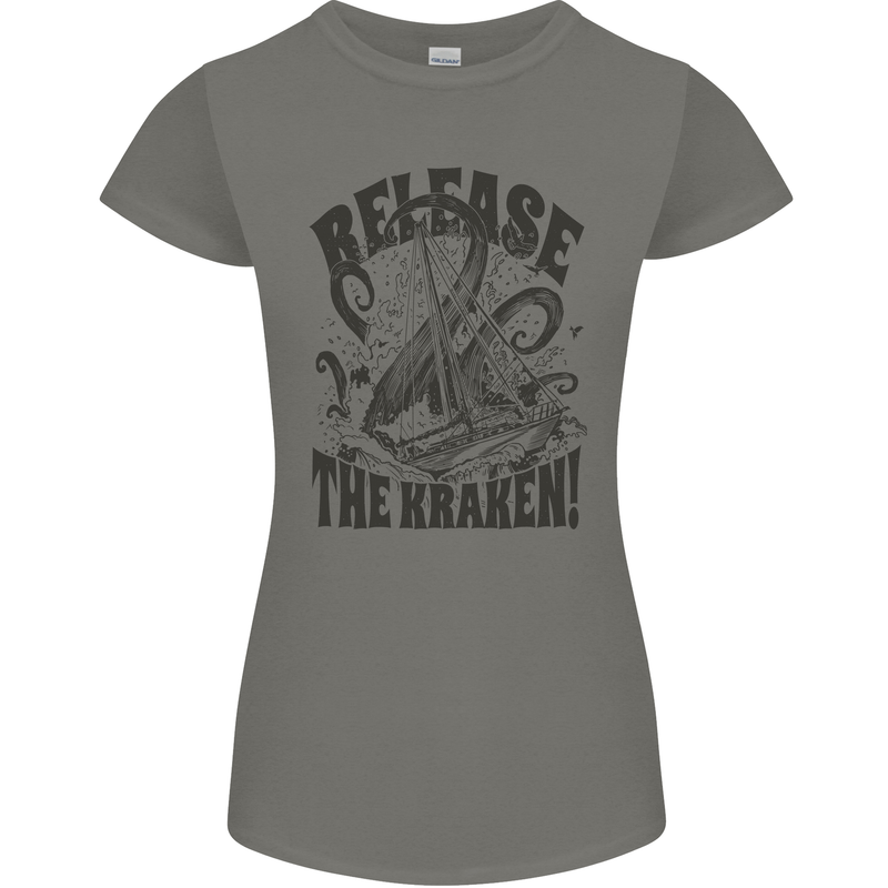 Release the Kraken Cthulhu Sea Creature Womens Petite Cut T-Shirt Charcoal