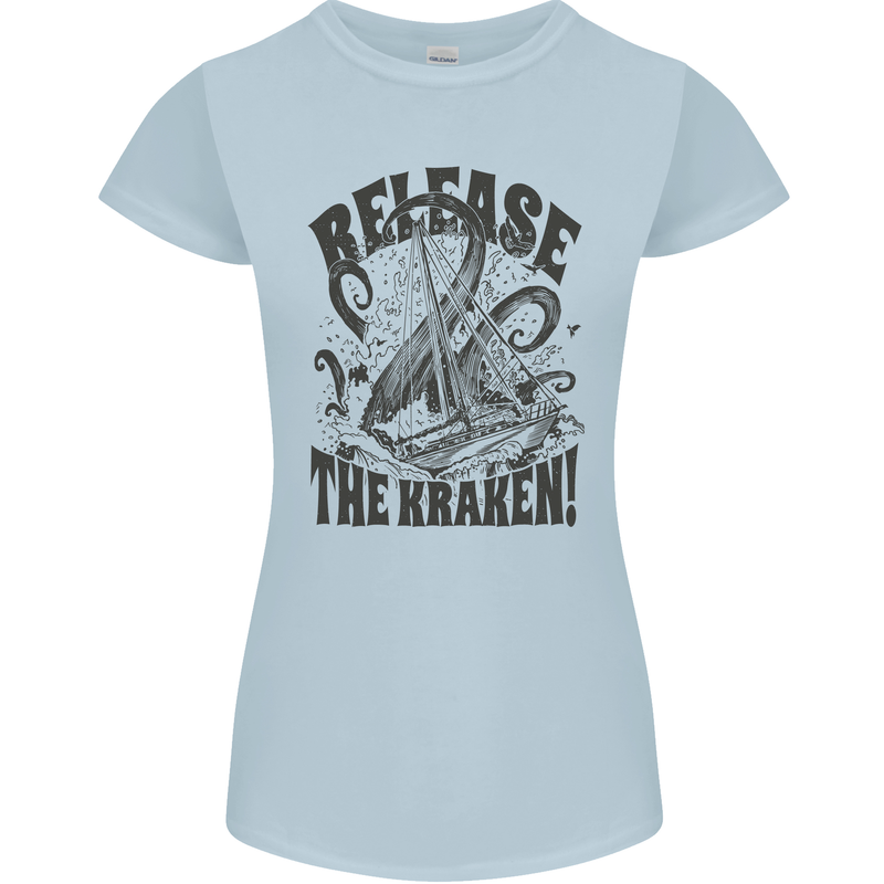 Release the Kraken Cthulhu Sea Creature Womens Petite Cut T-Shirt Light Blue