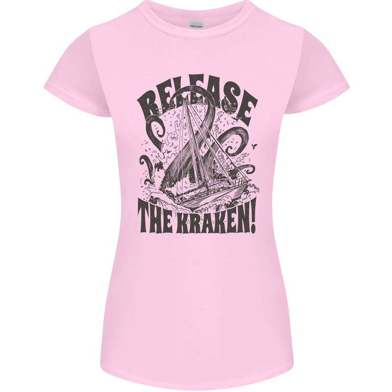 Release the Kraken Cthulhu Sea Creature Womens Petite Cut T-Shirt Light Pink