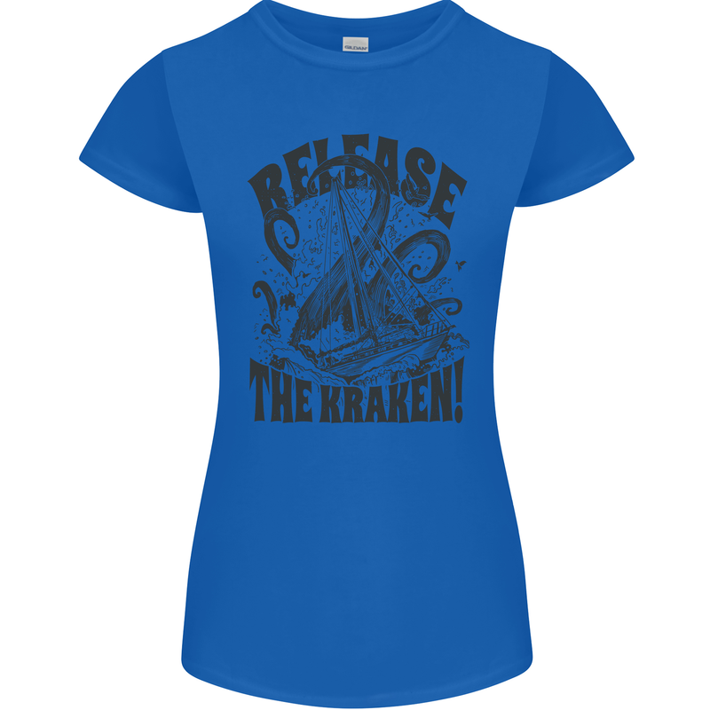 Release the Kraken Cthulhu Sea Creature Womens Petite Cut T-Shirt Royal Blue