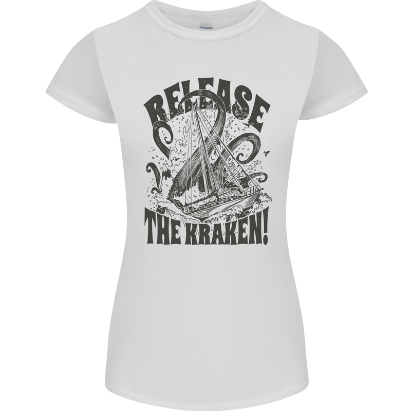 Release the Kraken Cthulhu Sea Creature Womens Petite Cut T-Shirt White