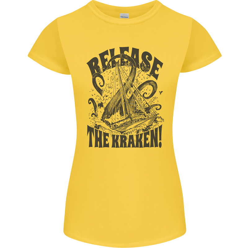 Release the Kraken Cthulhu Sea Creature Womens Petite Cut T-Shirt Yellow